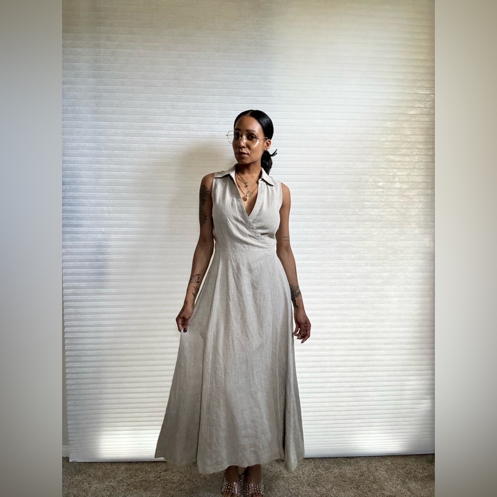 Emanuel Ungaro 100% Linen Maxi Wrap Dress - Picture 2 of 10